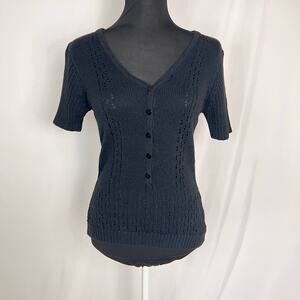 Carol Rose Black Knit Short Sleeve Top Size Medium